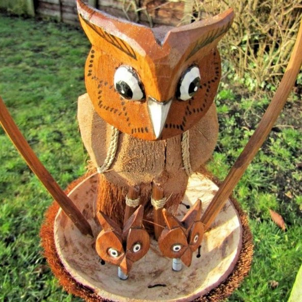 Coconat Yuvalı Yavrulu Baykuş Bambu Rüzgar Çanı 90 cm - Resim 5