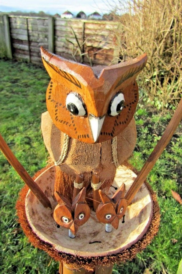 Coconat Yuvalı Yavrulu Baykuş Bambu Rüzgar Çanı 90 cm - Resim 10