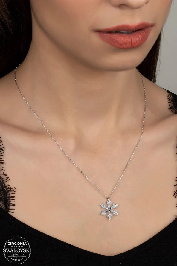 Union Swarovski Zirconia Kadın Kar Tanesi Gümüş Kolye - 1
