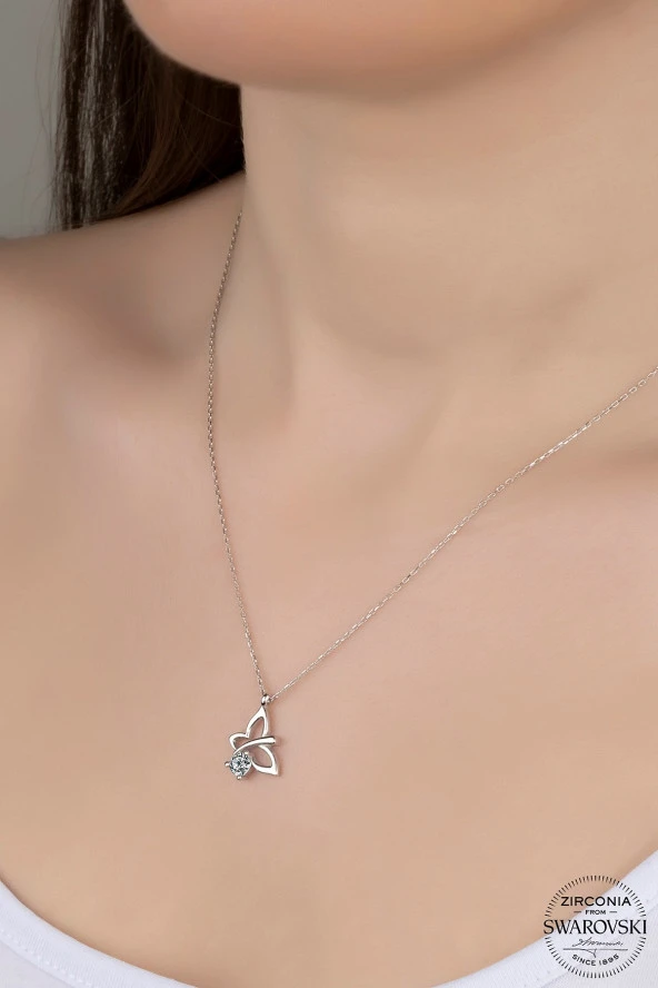 Swarovski Zirconia Kadın Kelebek Gümüş Kolye