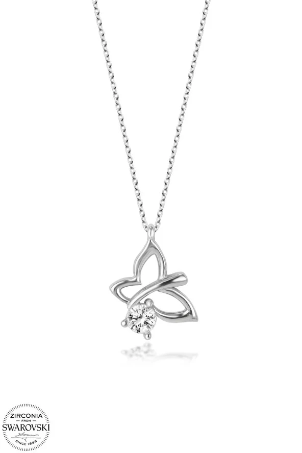 Swarovski Zirconia Kadın Kelebek Gümüş Kolye - 2