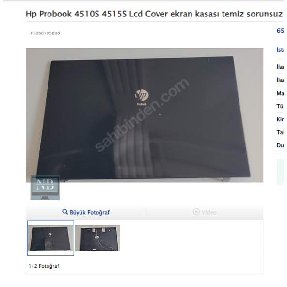 Hp Probook 4510S 4515S Lcd Cover ekran kasası temiz sorunsuz