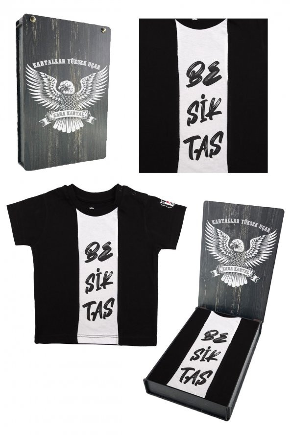 Beşiktaş Orijinal Siyah Bebek T-Shirt Hediyelik Ahşap Kutulu