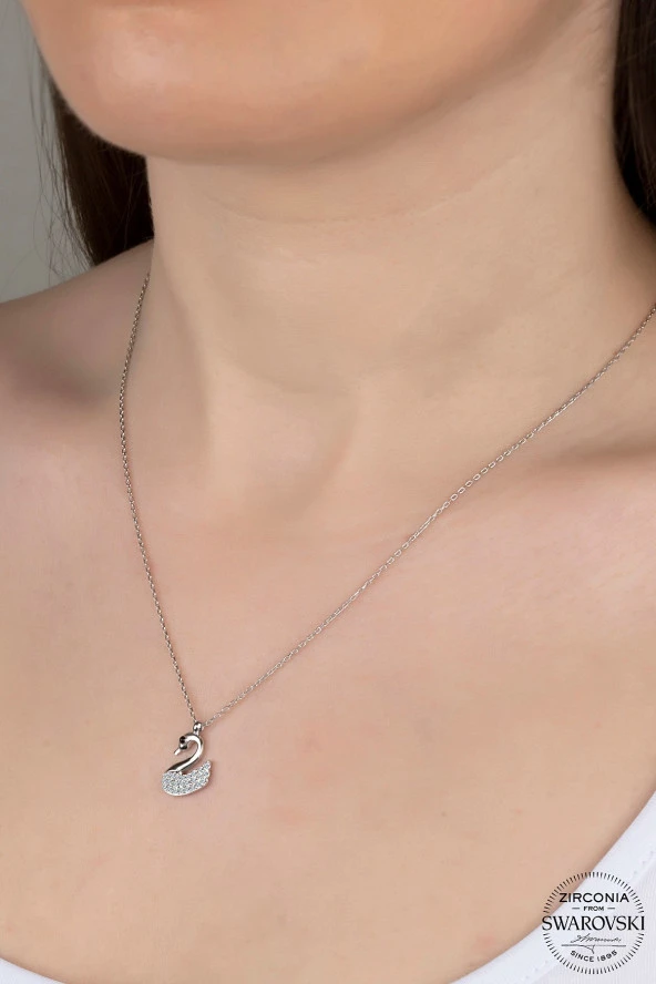 Union Swarovski Zirconia Kadın Kuğu Gümüş Kolye - 1