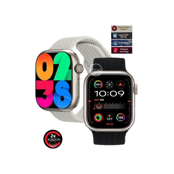 Watch 9 Pro Plus Multi Uyumlu Titanyum Vidalı Kasa Pusulalı 45mm Kilitli Çift Kordonlu Akıllı Saat - 2