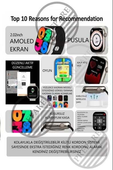 Watch 9 Pro Plus Multi Uyumlu Vidalı Titanyum Kasa Pusulalı 45mm Kilitli 2 Kordonlu Akıllı Saat - 4
