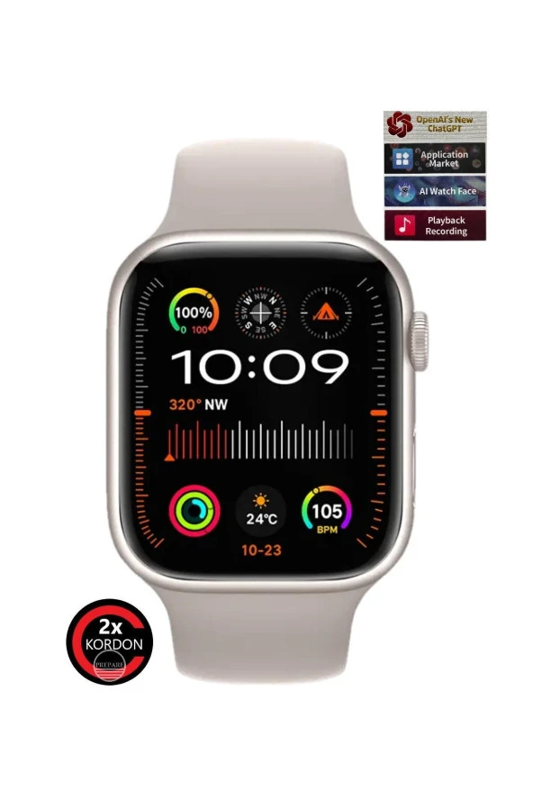 Watch 9 Pro Plus Multi Uyumlu Vidalı Titanyum Kasa Pusulalı 45mm Kilitli 2 Kordonlu Akıllı Saat