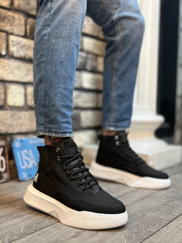BA0318 Bağcıklı Erkek Yüksek Taban Beyaz Taban Spor Bot ürün görseli 1