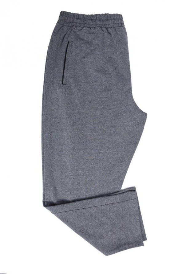 Battal Beden Beli Lastikli Eşofman Paçası Düz Gri Renk Siyah Cep Detayı - 6