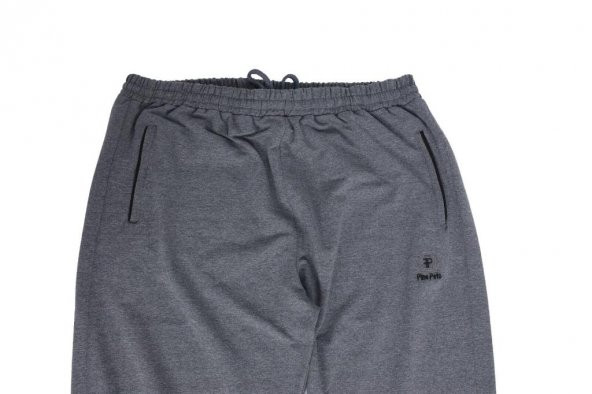 Battal Beden Beli Lastikli Eşofman Paçası Düz Gri Renk Siyah Cep Detayı - 7