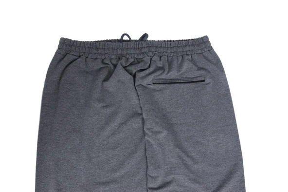 Battal Beden Beli Lastikli Eşofman Paçası Düz Gri Renk Siyah Cep Detayı - 11