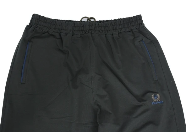 Battal Beden Beli Lastikli Eşofman Paçası Düz Haki Renk Lacivert Cep Detayı - 11