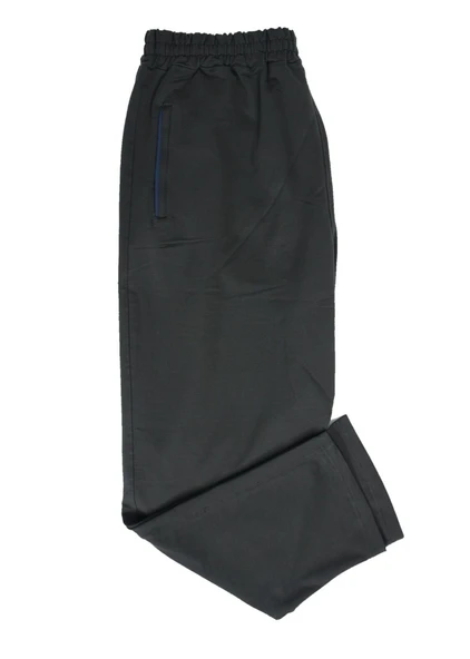 Battal Beden Beli Lastikli Eşofman Paçası Düz Haki Renk Lacivert Cep Detayı - 10