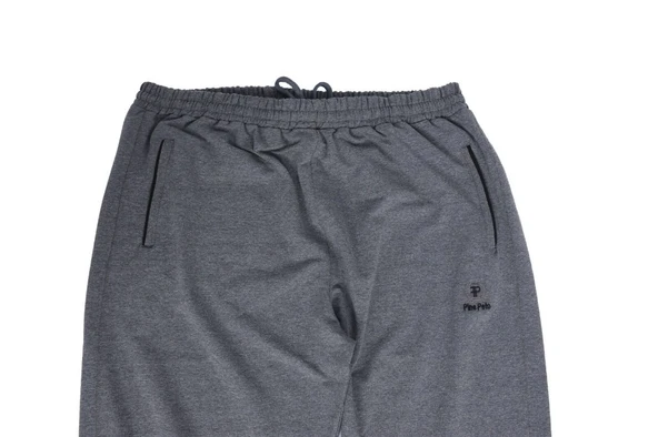 Battal Beden Beli Lastikli Eşofman Paçası Düz Gri Renk Siyah Cep Detayı - 10