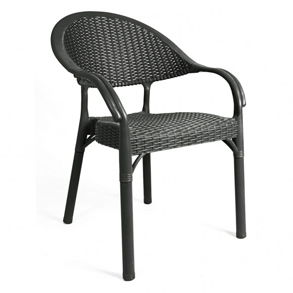 BAMBU 1 ADET RATTAN KOLLU SANDALYE KOLTUK DAYANIKLI BAHÇE SANDALYESİ SİYAH - 4
