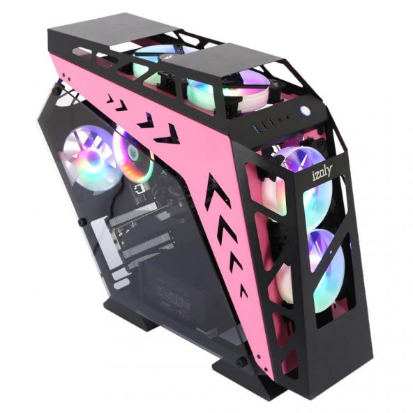 İzoly ARGB Cyberpunk AX9 Pink 5X12CM Full Glass Gaming Kasa