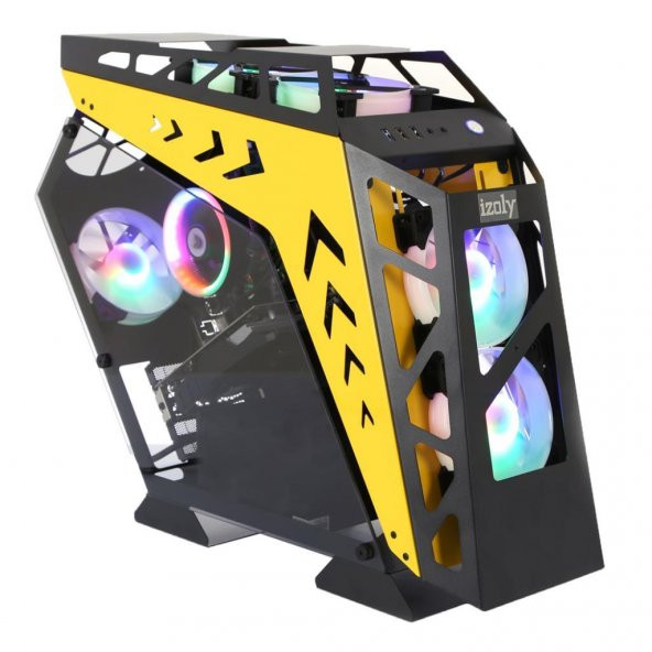 İzoly ARGB Cyberpunk AX9 Black - Yellow 5X12CM Full Glass Oyuncu Bilgisayar Kasası