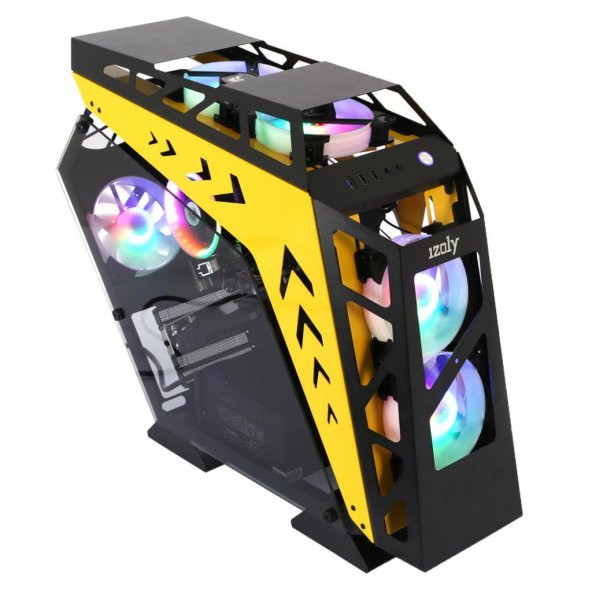 İzoly ARGB Cyberpunk AX9 Black - Yellow 5X12CM Full Glass Oyuncu Bilgisayar Kasası - 3