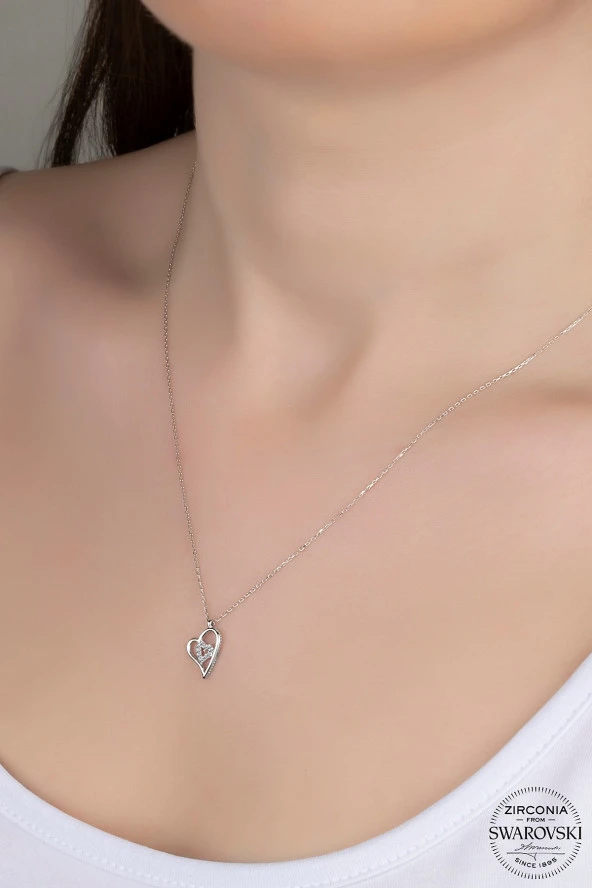 Union Swarovski Zirconia Kadın Mini Kalp Gümüş Kolye