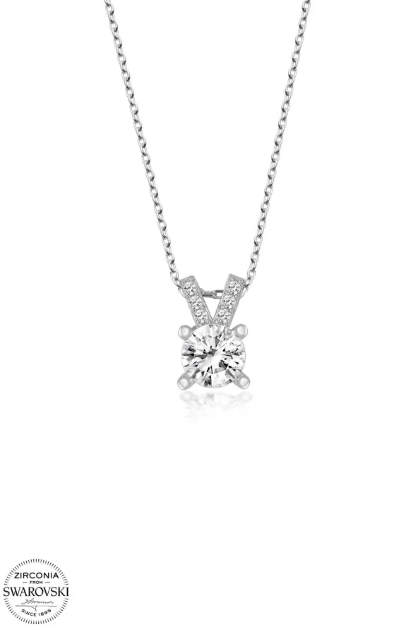 Union Swarovski Zirconia Kadın Pırlanta Montür Gümüş Kolye - 2