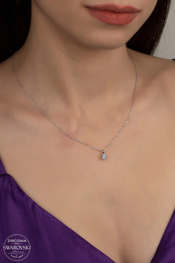 Union Swarovski Zirconia Kadın Pırlanta Montür Gümüş Kolye - 1