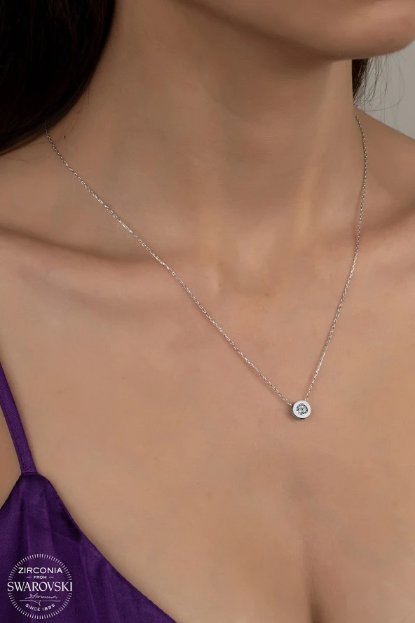 Swarovski Zirconia Kadın Pırlanta Montür Gümüş Kolye