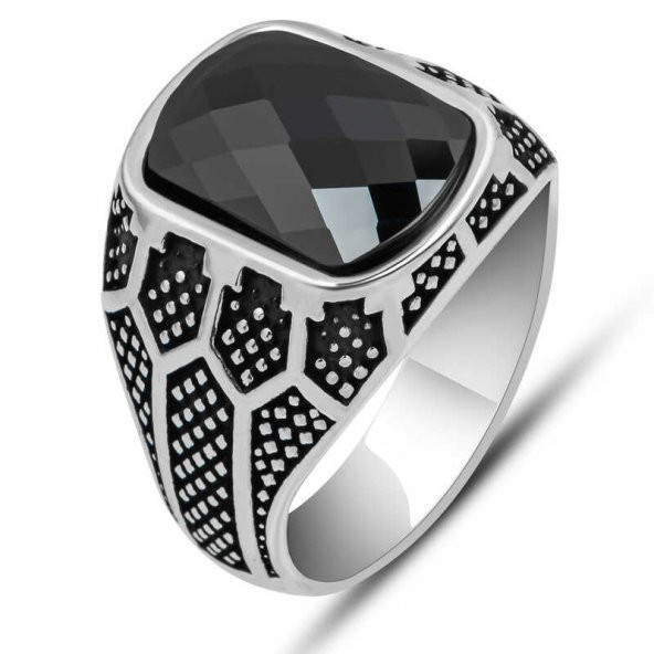 Gümüş Siyah Zirkon Taşlı Oval Erkek Yüzük  SL5722