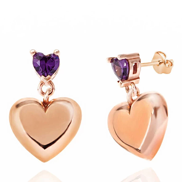 Gümüş Rose Kalp Çivili Kadın Küpe SL5362 - Resim 3