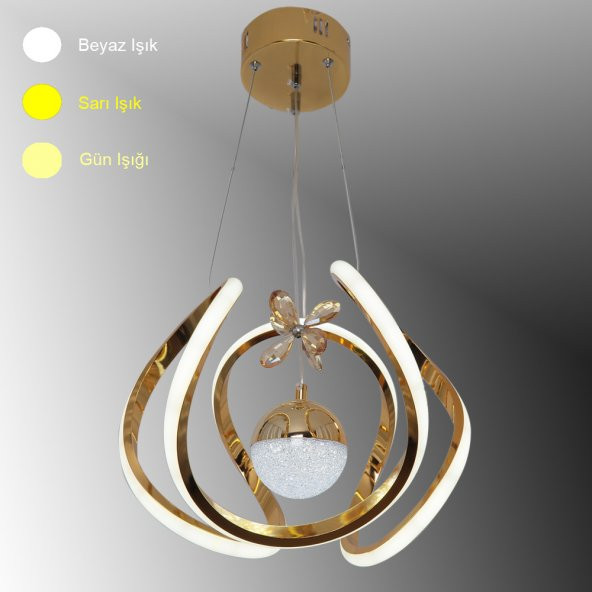 TT Aydınlatma TT306-TPL-SR  Kavis Modeli Sarı Kaplama Tek Toplu 3 Renk Modüllü Ledli Avize