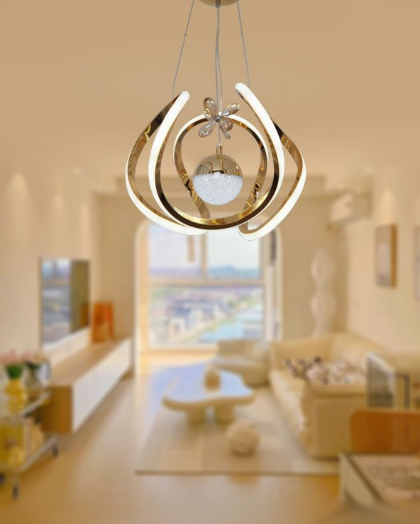 TT Aydınlatma TT306-TPL-SR  Kavis Modeli Sarı Kaplama Tek Toplu 3 Renk Modüllü Ledli Avize - 3