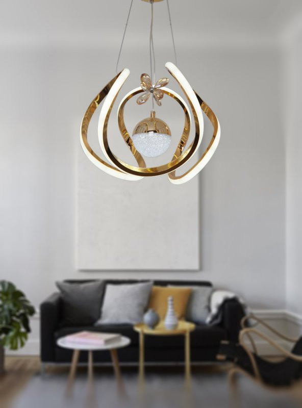 TT Aydınlatma TT306-TPL-SR  Kavis Modeli Sarı Kaplama Tek Toplu 3 Renk Modüllü Ledli Avize - 4