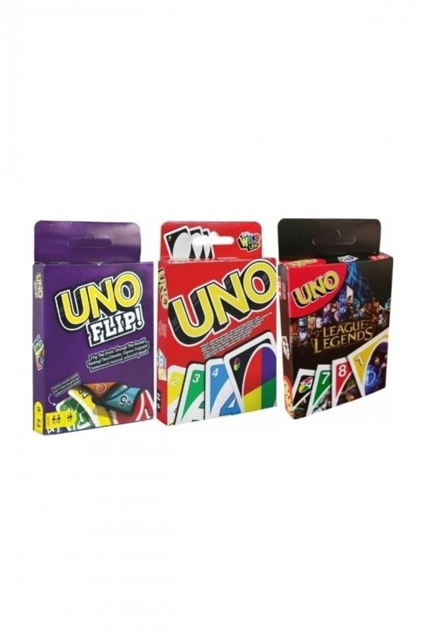 Uno Klasik  Uno Flip Ve Uno League Of Legends Oyun Kartları 3ü Bir Arada Ekonomik Set - 1