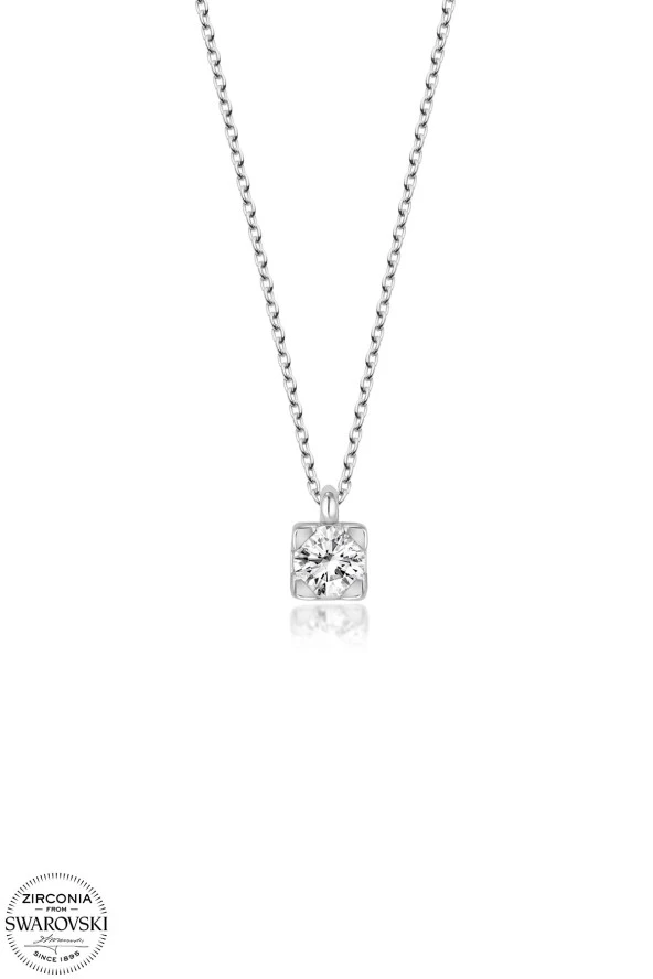 Union Swarovski Zirconia Kadın Pırlanta Montür Gümüş Kolye - 2