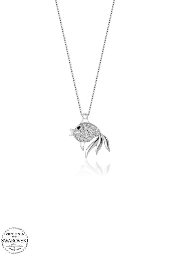 Union Swarovski Zirconia Kadın Şans Balığı Gümüş Kolye - 2
