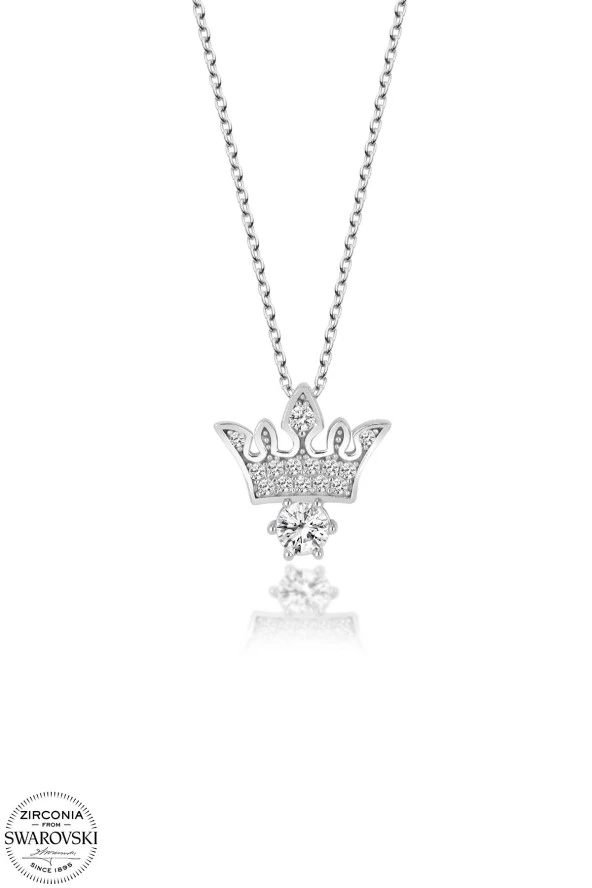 Union Swarovski Zirconia Kadın Taç Pırlanta Montür Gümüş Kolye - 1