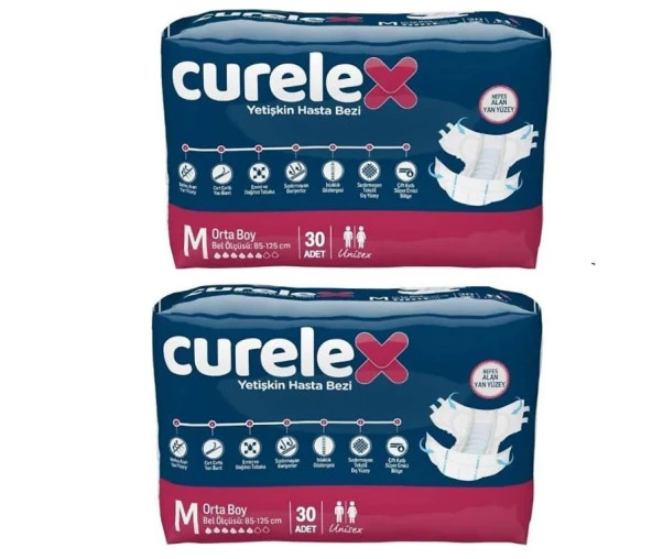 Curelex Yetişkin Hasta Bezi Medium Ekonomik Orta Boy 30'lu / 2 Adet