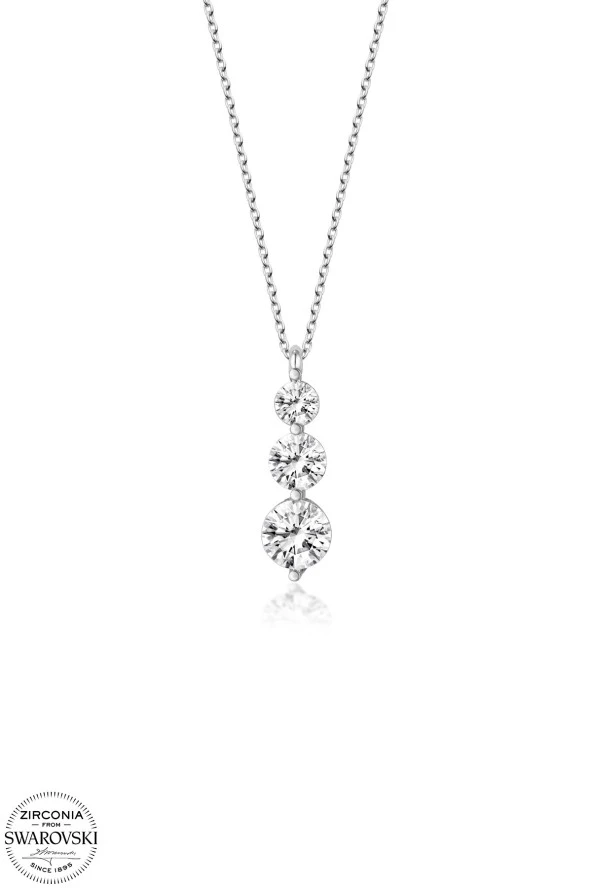 Swarovski Zirconia Kadın Üç Taş Süzme Gümüş Kolye - 2