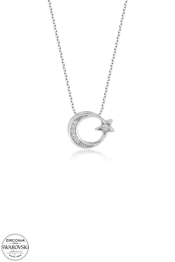 Swarovski Zirconia Kadın Türk Bayrağı Ay Yıldız Gümüş Kolye - 2