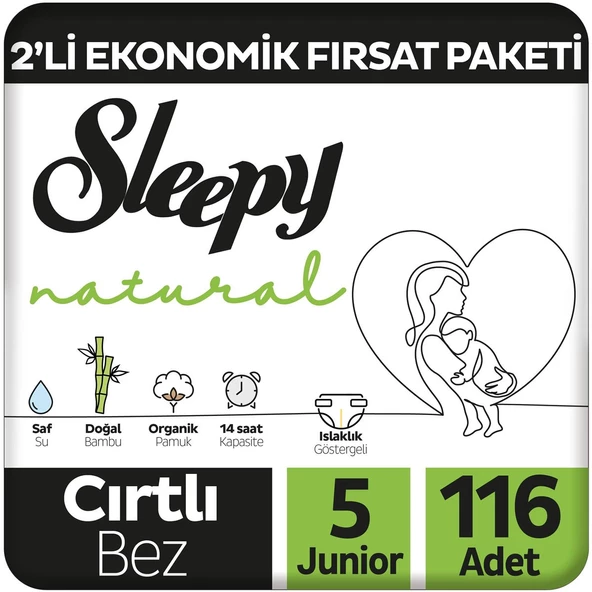 Sleepy Natural 2'li Ekonomik Fırsat Paketi Bebek Bezi 5 Numara Junior 116 Adet