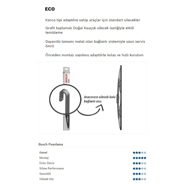 Bosch Eco Ön Silecek Takımı Opel Astra F 1991-1998 ile uyumlu - Resim 3