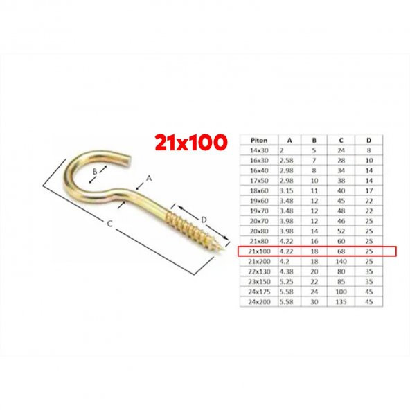 Metal Piton Vidalı Gerdirme 21x100 Çekme Kaldırma Tavan Açık Ağız Kancalı Avize Asma Kiti 5 Adet - 3