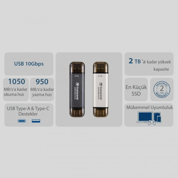 Transcend TS256GESD310C 256GB,USB/Type-C Taşınabilir Harici SSD Siyah - 7