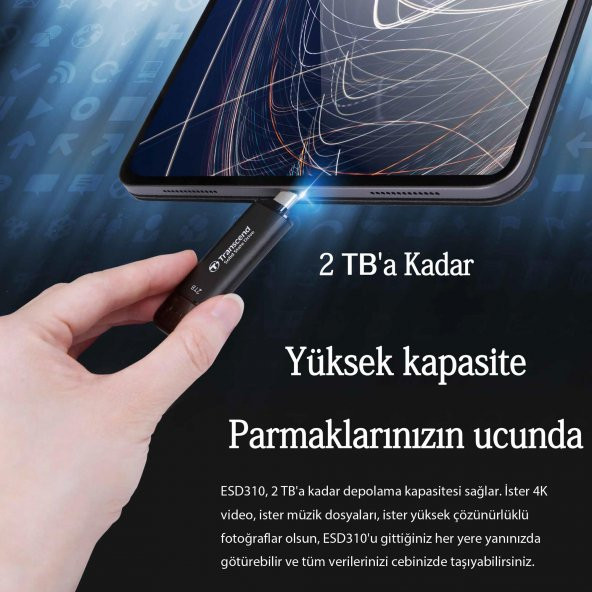 Transcend TS256GESD310C 256GB,USB/Type-C Taşınabilir Harici SSD Siyah - 8