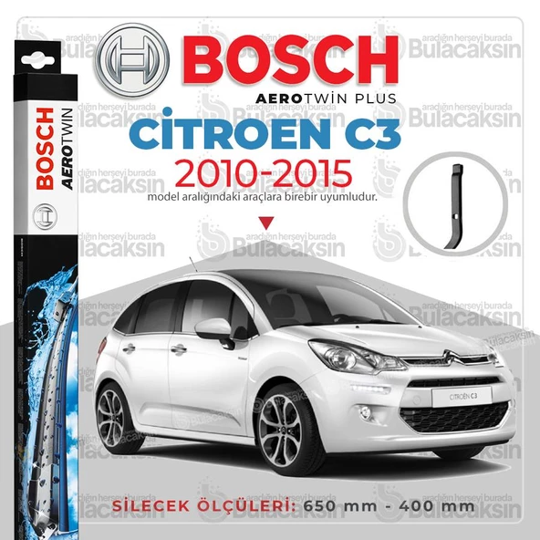 Bosch Aerotwin Muz Silecek Takımı Citroen C3 2010-2015 ile uyumlu ürün görseli