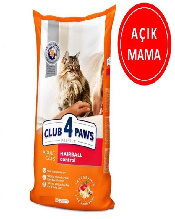 Club4Paws Premium Hairball Control Tavuklu Tüy Yumağı Önleyici Yetişkin Kedi Maması 1 Kg AÇIK