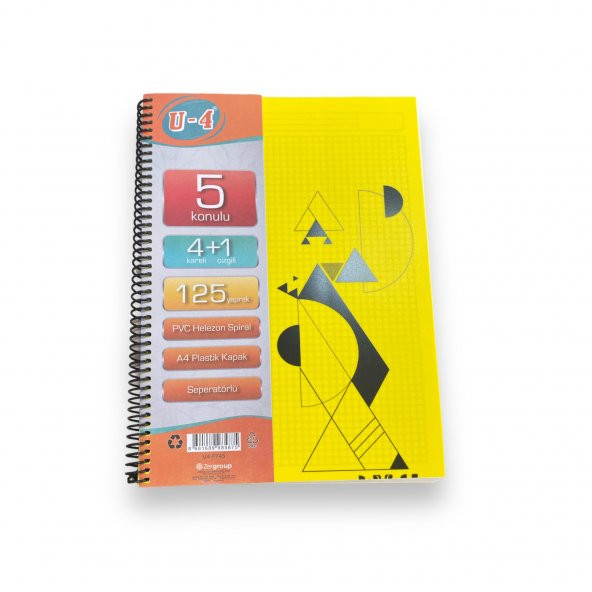 Tokaç U4 4+1 125 Ypr A4 Spr. Ayraçlı Defter 4 Kareli 1 Çizgili