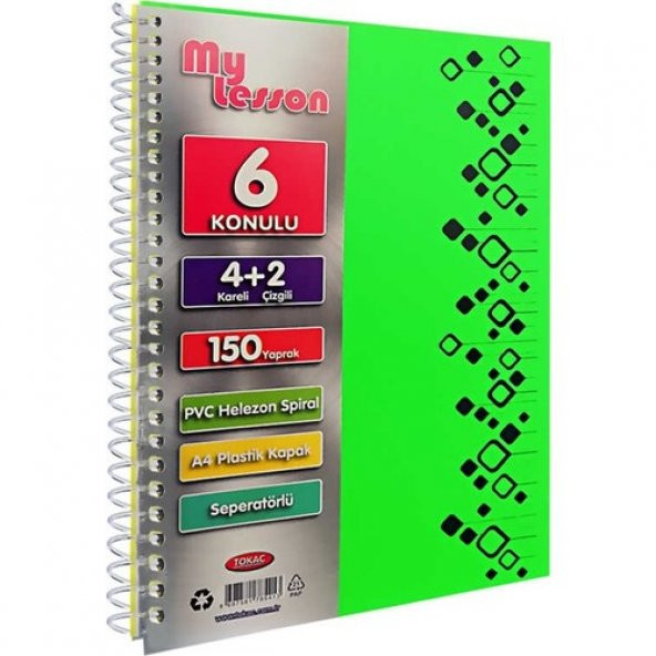 Tokaç U4 4+2 150 Ypr A4 Spr. Ayraçlı Defter 4 Kareli 2 Çizgili - 2