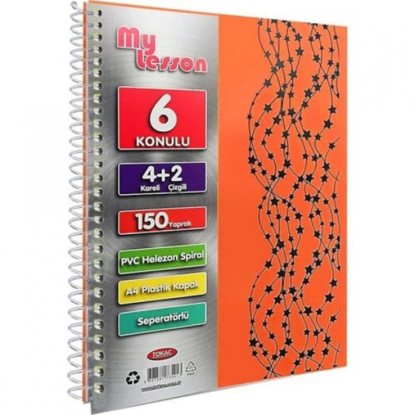 Tokaç U4 4+2 150 Ypr A4 Spr. Ayraçlı Defter 4 Kareli 2 Çizgili - 3