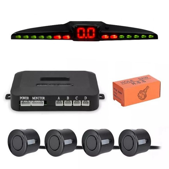 Renkli Dijital Ekranlı Araç Park Sensörü Sesli 22mm Siyah PS03