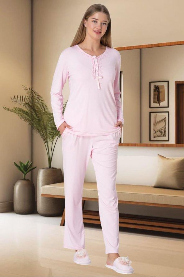 Mecit 5919 Bayan Pembe Büyük Beden Pijama Takımı